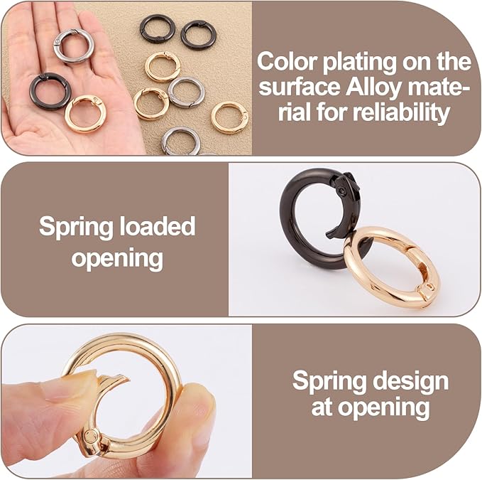 Spring O Rings,Round Spring Snap Keyring, Metal Carabiner Clips for Keychain Handbag Purse Dog