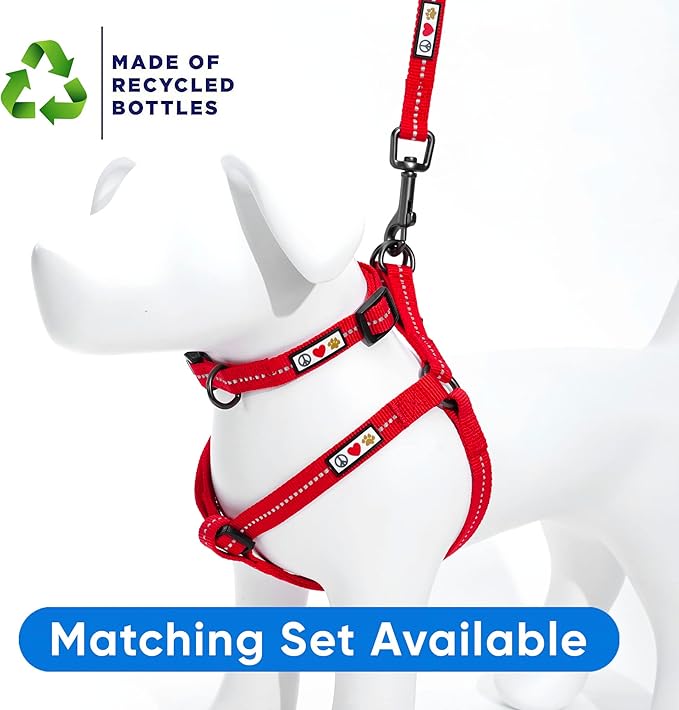 Pawtitas Recycled Reflective Step-in Dog Harness – Adjustable No-Pull Vest for Puppies to Seniors, Safe & Comfortable XS Red