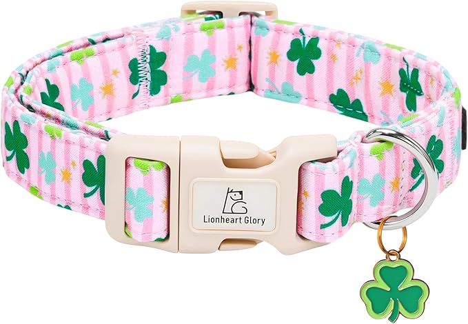 Lionheart glory St. Patrick's Dog Collar-Lucky Clover Shamrock Pink Spring Trefoil Dog Collar for Small Dogs Adjustable Heavy-Duty Dogs Collars Pet Gift Female