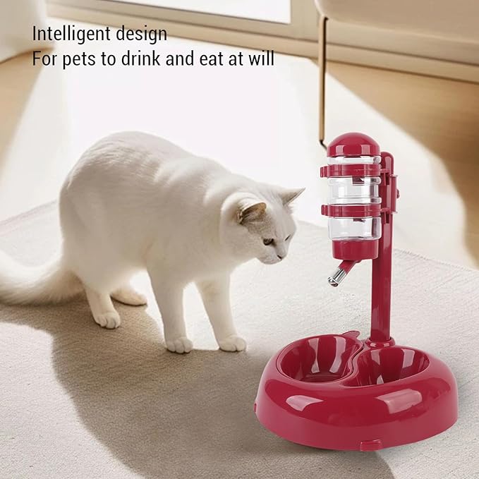 Asixxsix Pet Standing Water Dispenser, Height Adjustable Automatic Water Feeder Food Feeder Bowl, Dog Water Bottle Dispenser Food Bowl, Dog Cat Feeding Water Bowl Set (Wine Red)