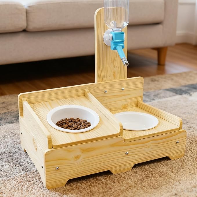 Dog Water Dispenser - Automatic Adjustable Height Wooden Pet Bowl | Indoor and Outdoor Watering Station for Puppies, Kittens, Cats, and Dogs, Perfect for Living Room, Balcony, Garden, Apartment, or Ho
