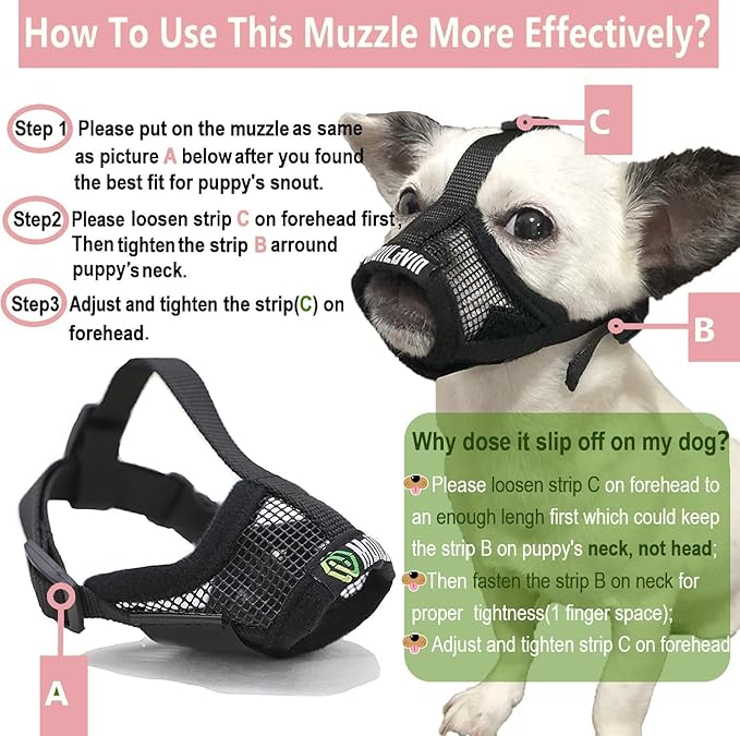 Extra Small Dog Muzzle XS for Grooming Barking Chewing, Barkless Soft Mesh Muzzles to Prevent Eating Poop Things,Best for Aggressive Dogs (Grey-Pink)