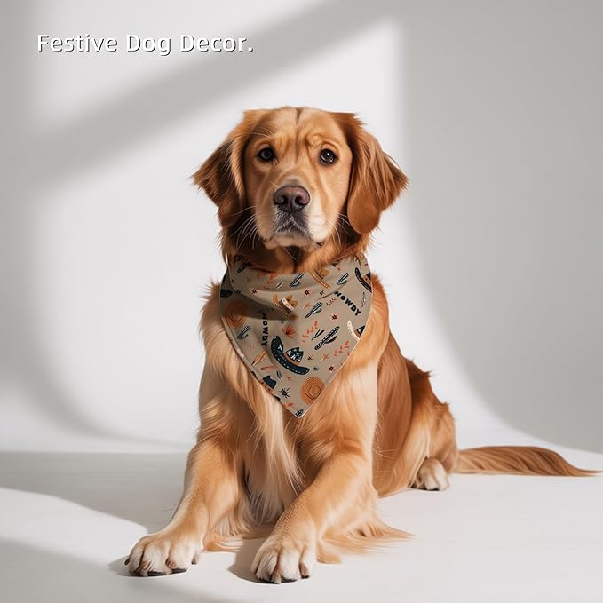 Western Dog Bandanas, Cartoon Cowboy Dog Scarf, Accessories for Medium Large Dogs
