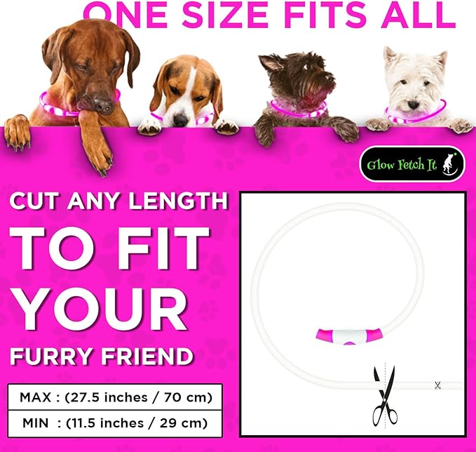 LED Dog Collar, Waterproof Light Up Dog Collar Rechargeable, Dog Safety Necklace for Night Walking, Adjustable Cut-to-Fit Silicone Collar Small Medium Large Dog 27.5” Cuttable (Pink)
