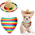 Dog Sombrero Hat and Dog Triangle Scarf Bib, Multicolored Sombrero Costume Rainbow Mouth Towel for Small Pets Mexican Party Decorations