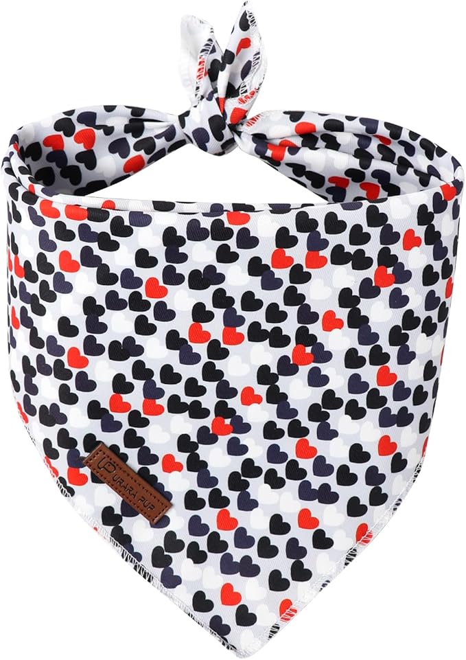 Valentine's Dog Bandana, UP URARA PUP Soft Cotton Adjustable Pet Scarf for Small, Medium, and Large Dogs, Cute and Comfortable Dog Accessory,L