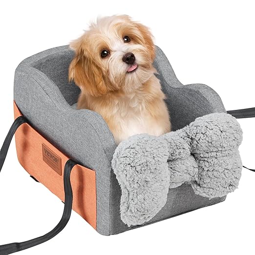 VEVOR Console Dog Car Seat, Center Console Dog Booster Seat for Small Dogs, Pet Seat for Car Armrest with Clip-On Leash, Adjustable Straps, Supports up to 8lbs, Dark Gray