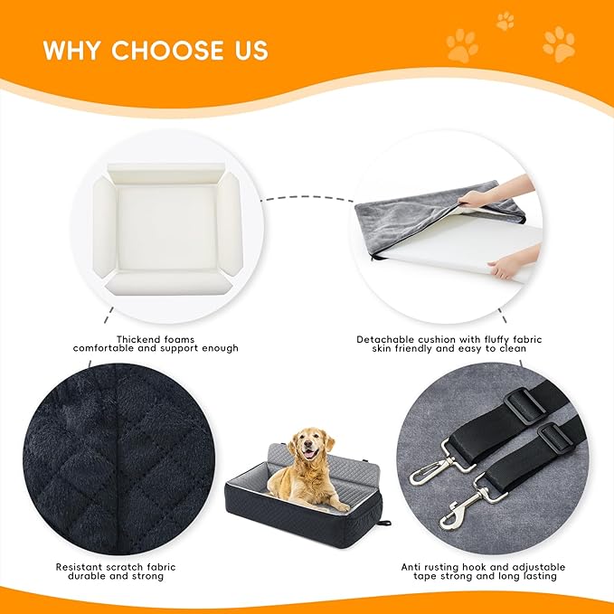 Dog Car Seat for Large Dog,Washable Dog Booster Seat for Medium Large Dogs,Multi-Functional Dog Booster Seat with Thick Cushion, Safety Leashes Dog Sofa Cushion & Travel Dog Bed (Black Grey, 90cm)