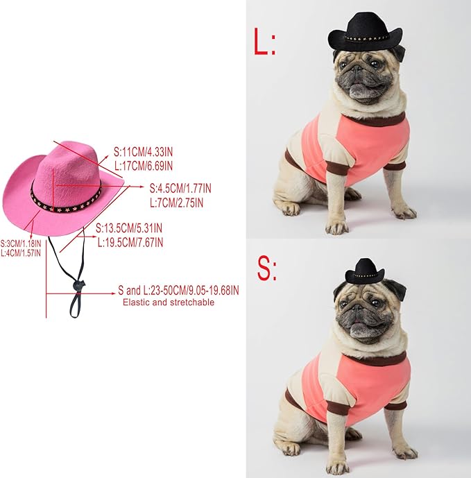Dog Cowboy Hat Cat Cowboy Hat Pet Cowboy Costume Mini Cowboy Hat for Dogs Cat Holiday Halloween Pet Party Decoration (Pink, Large)