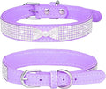 Rhinestone Dog Collar, Cute Dazzling Sparkling Soft Suede Leather Dog Cat Rhinestone Collar Crystal Diamond Pet Dog Puppy Collar (XS, Purple-2)