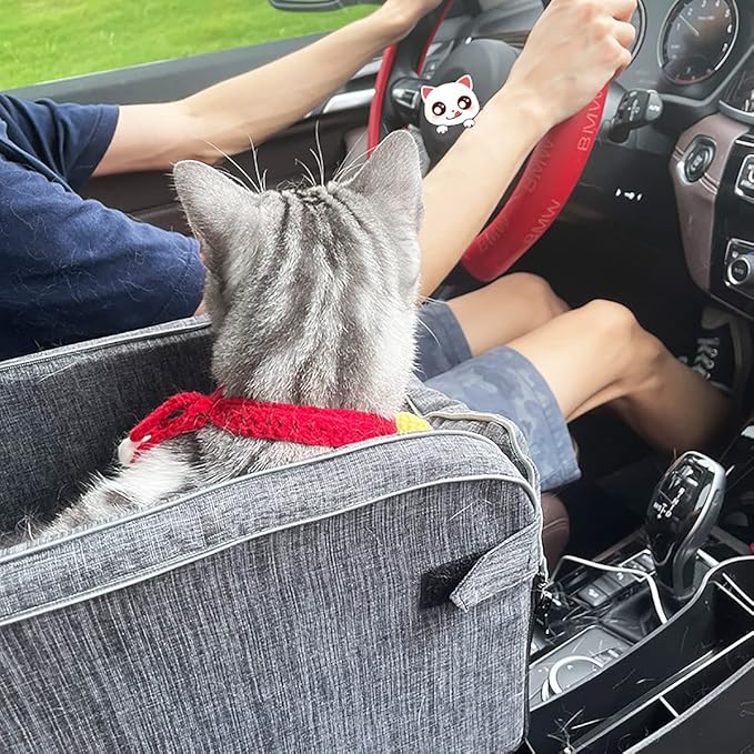 Pet Car Booster Seat,Cat and Dog car seat Cushion,Small Dogs Armrest Booster Seat for Car,with Safety Tethers,for Small Pets Up to 12 Lbs,Non-Slip Base