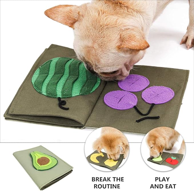 POPETPOP Tricky Treat Toy Interactive Food Dispensing Dog Blanket Pet Training Book for Dogs Slow Feeder Activity Mat Safe Fleece Engaging Puzzle for Feeding and Playtime
