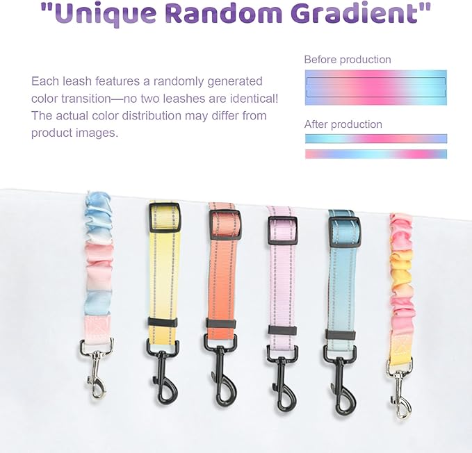 Double Dog Leash for Two Dogs - Gradient Color No Tangle Swivel Dog Coupler with Heavy Duty Clip, Size Adjustable Bungee Leash Attachment for Small, Medium, Large 2 Dogs, Style 1