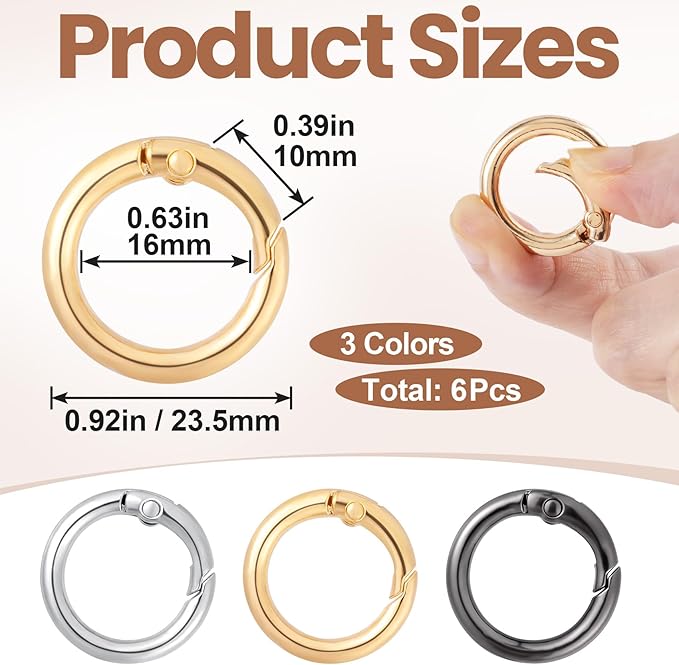 Spring O Rings,Round Spring Snap Keyring, Metal Carabiner Clips for Keychain Handbag Purse Dog