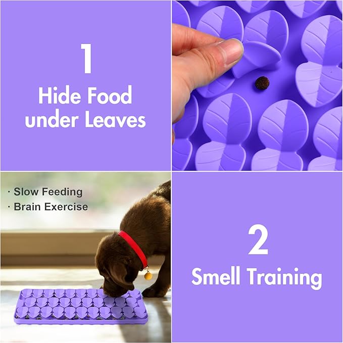 Silicone Snuffle Mat for Large Dogs, Dog Lick Mat Slow Feeder, Pet Licking Treat Mat with Suction Cups for Smell Training Slow Eating, XL Purple