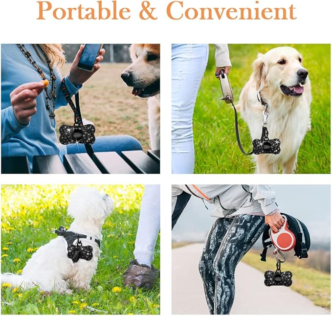 SAVORI Dog Poop Bag Holder Bling Crystal Dog Waste Bags Dispenser for Pet Dog Doggy with Carabiner Clip Includes 1 Roll 15 Bags (Black)