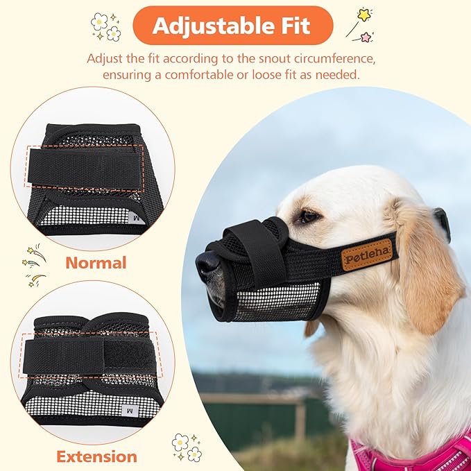 Coppthinktu Soft Dog Muzzle, Breathable Mesh Muzzle for Small Medium Large Sized Dog Mouth Cover, Adjustable Muzzles to Prevent Biting Barking Dogs Mouth Cover Allows Drinking (Black S)