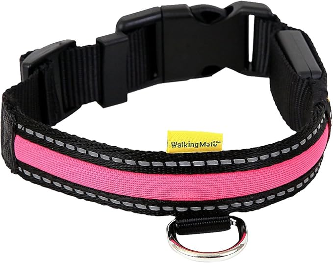 walkingMate Soft Nylon LED Collar, 25 mm x 45-63 cm, Pink