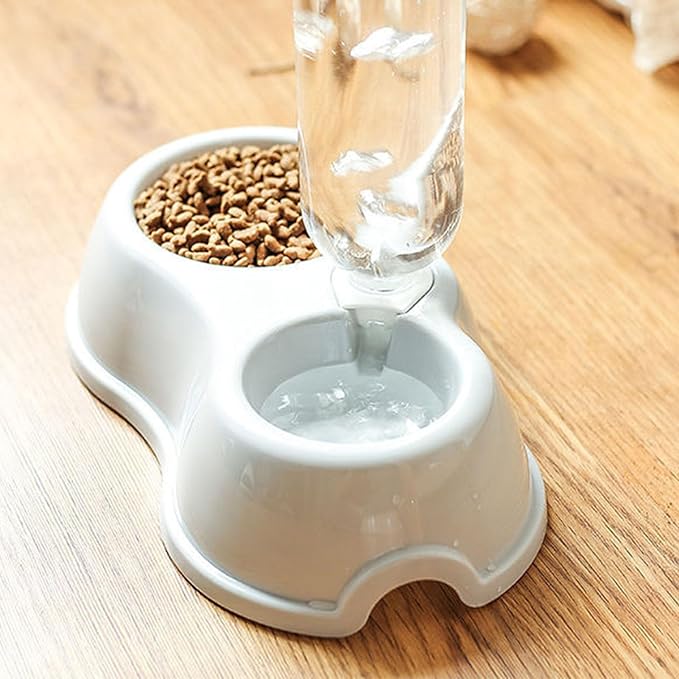 Double Dog Cat Bowl, Multipurpose Large Capacity Automatic Water Refill 2 in 1 Design Pet Feeder Water Dispenser Set, Gravity Feeder Cat Dry Food and Water Set for Indoor