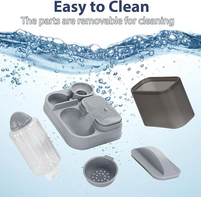 Yummy Sam Automatic Cat Feeder and Water Dispenser, 2 in 1 Large Capacity Gravity Small Pet Auto 2.5L Pet Feeder and 1L Waterer Set Feeder Dish for Small Medium Pets Dog Puppy Kitten (Grey Black)