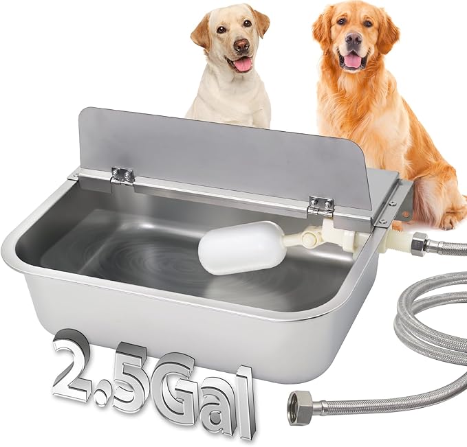 2.5 Gal Automatic Water Dispenser for Dogs, Indoor&Outdoor Self Filling Dog Waterer Feeder Large Stainless Steel Water Bowl Dispenser for Livestock and Chicken,Fit 3/4'' GHT Faucet