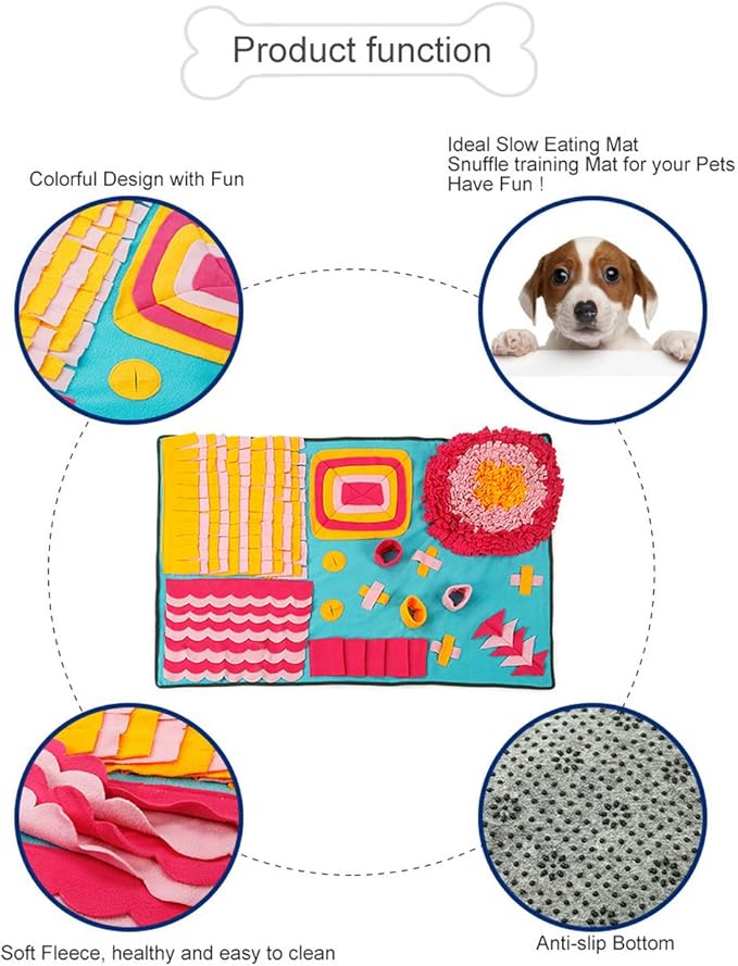 Dog Snuffle Mat Treat Blanket, Pet Puzzle Activity Mat for Stress Release, Nose Work Mat for Slow Feeding and Foraging Training Colorful