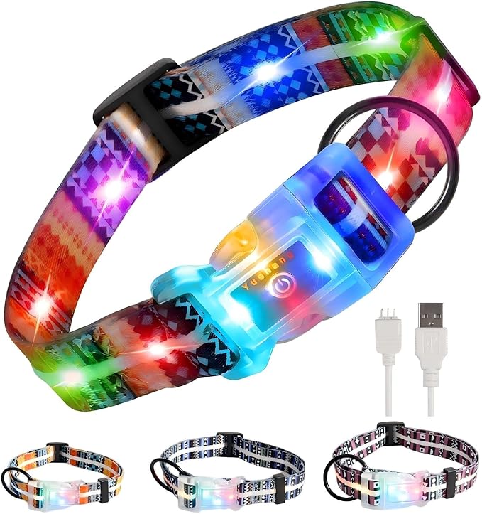 Light Up Dog Collars,LED Dog Collar Rechargeable Waterproof,2-in-1 Buckle Type Glow Collar for Medium Large Dogs- XL(15-25 * 0.98 inch can be Crop)