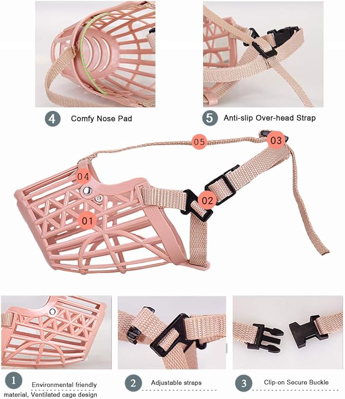 Basket Dog Muzzle for Large Medium Small Dogs, Cage Muzzles to Prevent Biting Chewing Licking Scavenging, Mouth Cover with Adjustable Strap for Vet Visits, Grooming, Walking (Size 6, Beige)