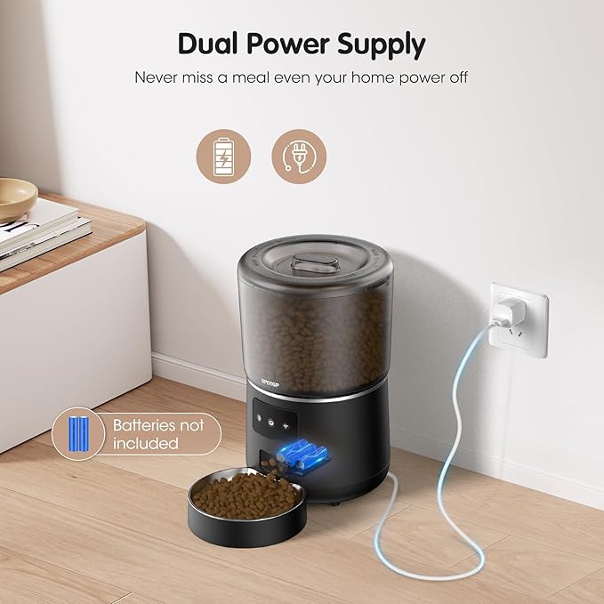 Automatic Cat Feeder, Cat Food Dispenser 4L, 2.4G WiFi Cat Feeder Automatic 1-10 Meals, 1-9 Portions/Meal Timed Cat Feeder, Automatic Pet Feeder for Cats Dog with Stainless Steel Feeding Bowl