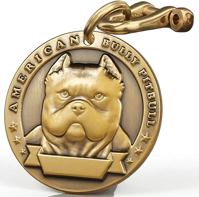 Vintage Pure Copper Pet ID Tags,Personalized Dog Tags,Three-Dimensional Relief Pet Pattern,Lettering on The Front and Back,Custom Pet Tags (B07-American Bully Pitbull)