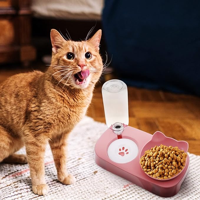 POPETPOP 1set Automatic Pet Water Dispenser and Food Serving Bowl for Dogs and Cats -Spill Design Use