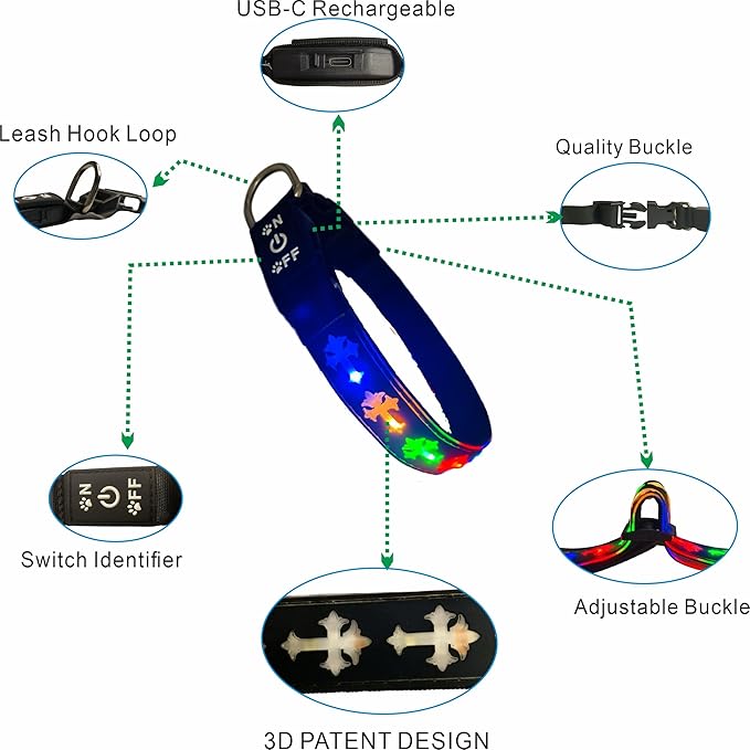 Subversive USB-C led Light up Dog Collar,Star Running LED Design Comfortable and Soft Material,Multicolored Lighting (CR-Black, XL(19.7-23.6"))
