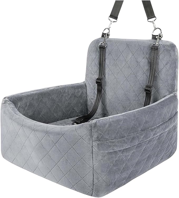 Dog Car Seats for Small Dogs, Memory Foam Dog Car Seat Medium Sized Dogs, Pet Cars Seats for Under 35lbs, Detachable Washable Pet Bag with Storage Pockets & 2 Safety Belts, Easy to Install (Grey)