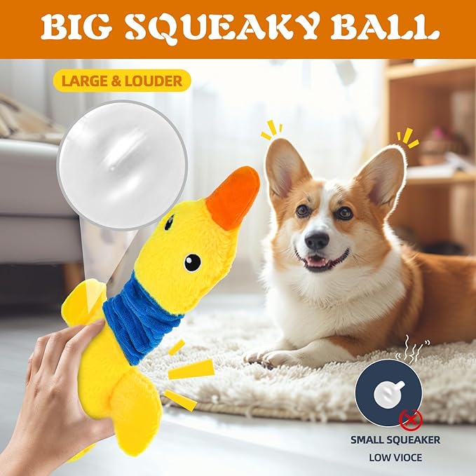 Mihachi Squeaky Dog Toys 2 Pack, Plush Stuffed Puppy Toys with Crinkle Paper-Tug of War Dog Toys for Small, Medium and Large Dogs Duck Interactive Squeaky Pet Toys to Keep Them Busy, Wild+Yellow Duck