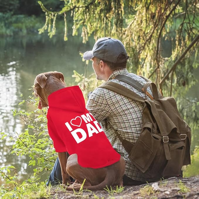 GreenJoy Dog Sweater Dog Hoodie Cold Weather Coat Hooded Sweatshirt for Puppies,Cats, Small Medium Large Dogs (Red(I Love My Dad), Large/X-Large)