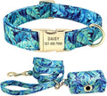 Flower Dog Collar Leash Set Custom Small Medium Large Dog Pet Collars Floral Print Nylon Dog Collars with Treat Bag Snack Bag Blue Set L