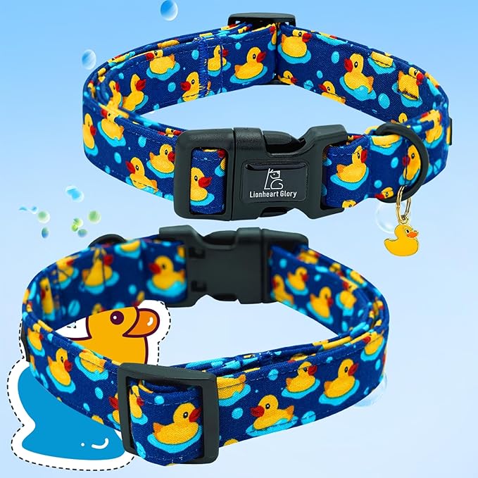 Lionheart glory Dog Collar Ducky Pattern Cute Collar for Small Dogs Spring Summer Female or Male Collars Pets Gift Adjustable Heavy-Duty Pet Collars