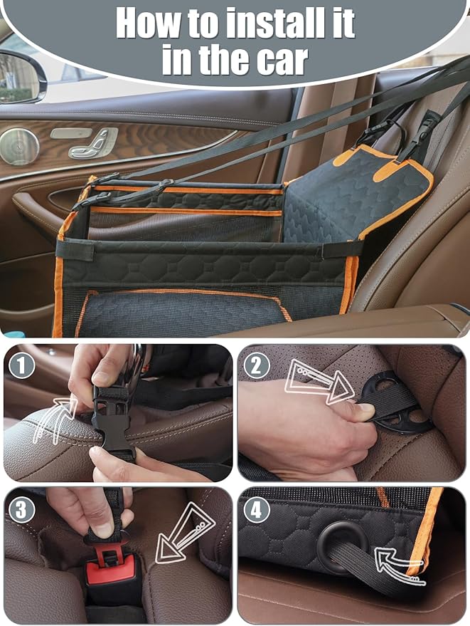 Dog Car Seat for Large Dogs,Waterproof Fabric with Breathable Mesh&Adjustable Dog Seat Belt for Car,Dog Bed for Back Seat Up to 25 LB-Small Orange