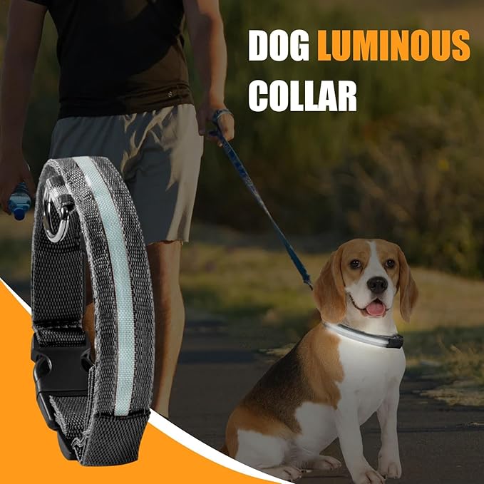 Pet Collar, Dog Training Collar with Night Visibility, 3 Flashing Modes, Rainproof Rechargeable Pet Collar, 500mah Battery, Adjustable Dog Light Collar, Waterproof Dog Collar for Large Dogs