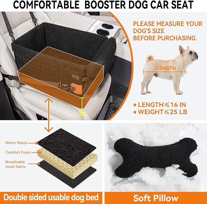 Dog Car Seat for Small Dogs,PU Leather Pet Car Seat Boosters,Puppy Cat Carseats with Washable Removable Cover(Black, Small)