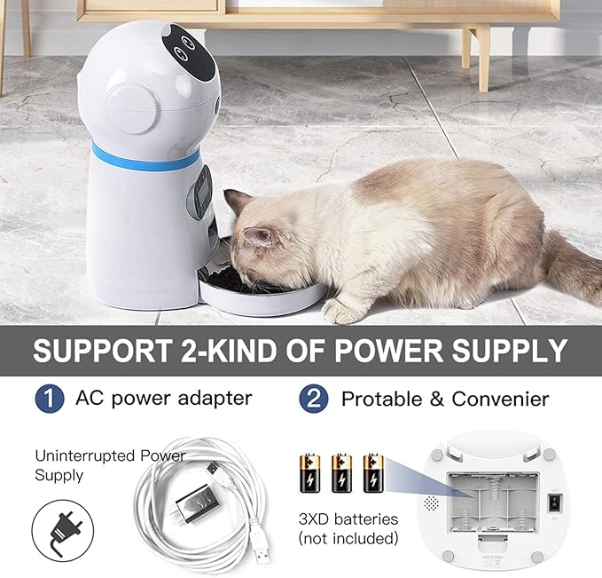Automatic Cat Food Dispenser with Stainless Steel Food Bowl,Pet Feeder 1-4 Meals Per Day Timer Programmable Voice Recorder and Portion Control 3.5L Capacity for Cats and Dogs