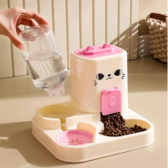 2 in 1 Automatic Pet Feeder and Water Dispenser, 1800ml Dry Food 800ml Water Capacity, Portable Cat Dog Food Bowl for Small Animals-