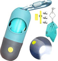 Dog Poop Bag Dispenser with Built-in LED Flashlight and Metal Clip for Leash, Pet Waste Bag Holder, Dog Walking Accessory (Cystal Blue)