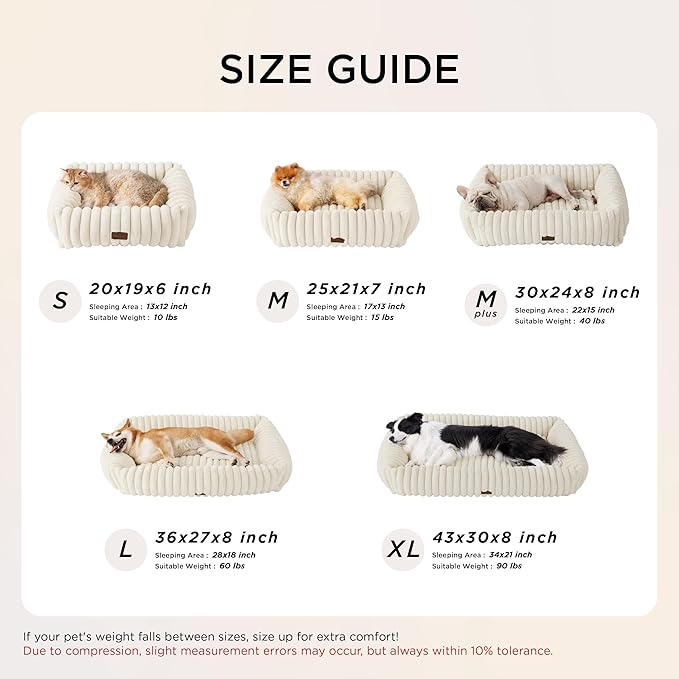 Bedsure Washable Dog Bed for Medium Dogs - Cute Furry Puppy Beds, Rectangle Orthopedic Corduroy Fleece Pet Beds with Removable Zipper Cover, 43x30x8inches, Sandy Beige