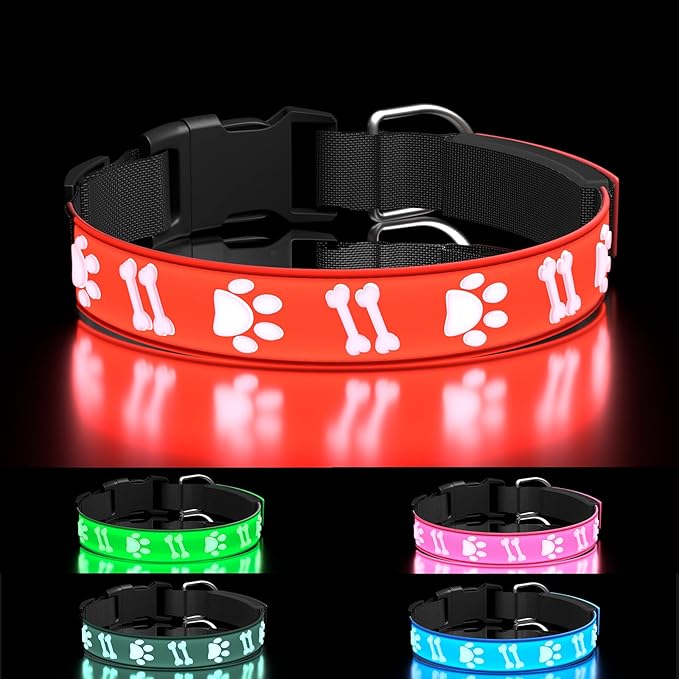 Light Up Dog Collar Lighted Dog Collars Adjustable/Rechargeable/15 Glowing Modes LED Dog Collar Christmas Collar for Small Dogs Safety Night Walk, Red