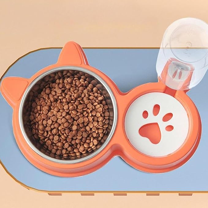 Pet Water and Food Bowl Set Food Feeder and Waterer Kit,Automatic Waterer Bottle for Small Medium Puppy Kitten,Dog Cat Bowl, Orange