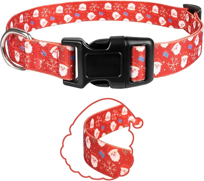 Christmas Dog Collar, Adorable Santa Claus Pattern Christmas Collar for Medium to Large Dogs - Comfortable & Cute Xmas Dog Collars, L