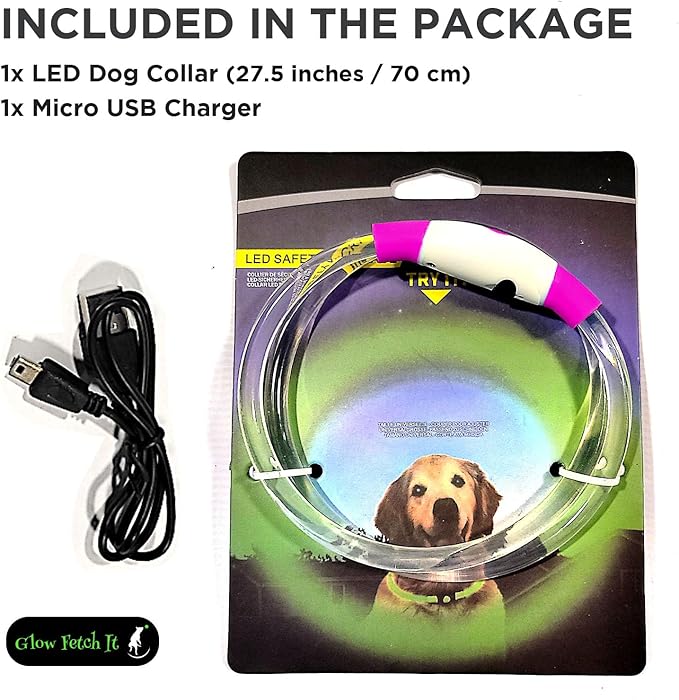 LED Dog Collar, Waterproof Light Up Dog Collar Rechargeable, Dog Safety Necklace for Night Walking, Adjustable Cut-to-Fit Silicone Collar Small Medium Large Dog 27.5” Cuttable (Pink)