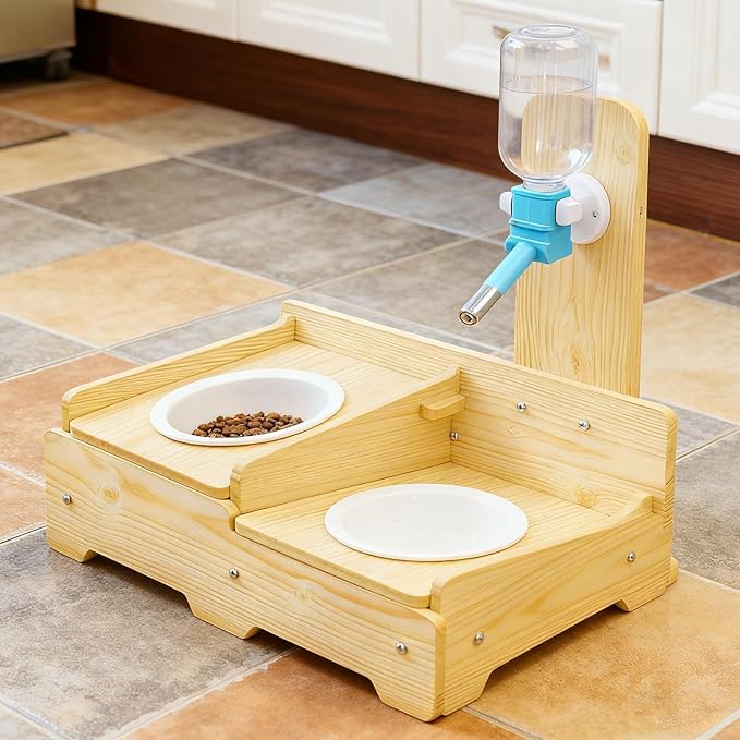 Dog Water Dispenser - Automatic Adjustable Height Wooden Pet Bowl | Indoor and Outdoor Watering Station for Puppies, Kittens, Cats, and Dogs, Perfect for Living Room, Balcony, Garden, Apartment, or Ho