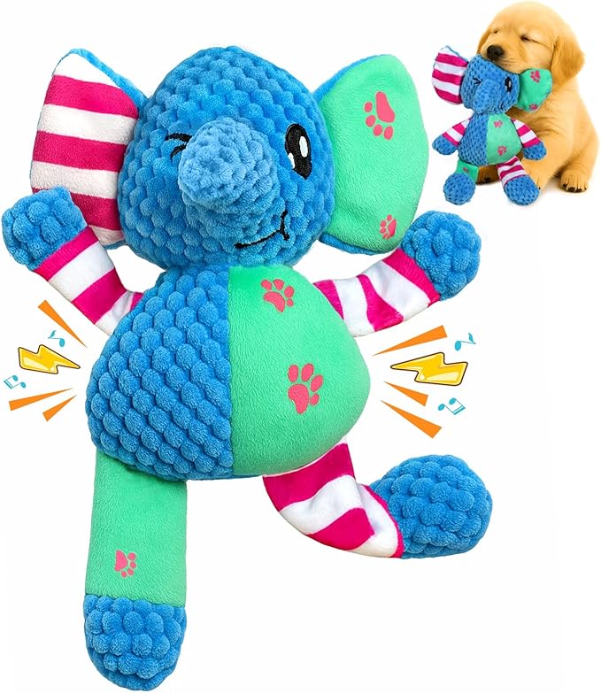 Swooflia Elephant Crinkle Dog Toy - Squeaky Plush Toys for Puppies,Treat Boredom for Small Dogs,Interactive Stimulating Puppy Toy to Keep Them Busy